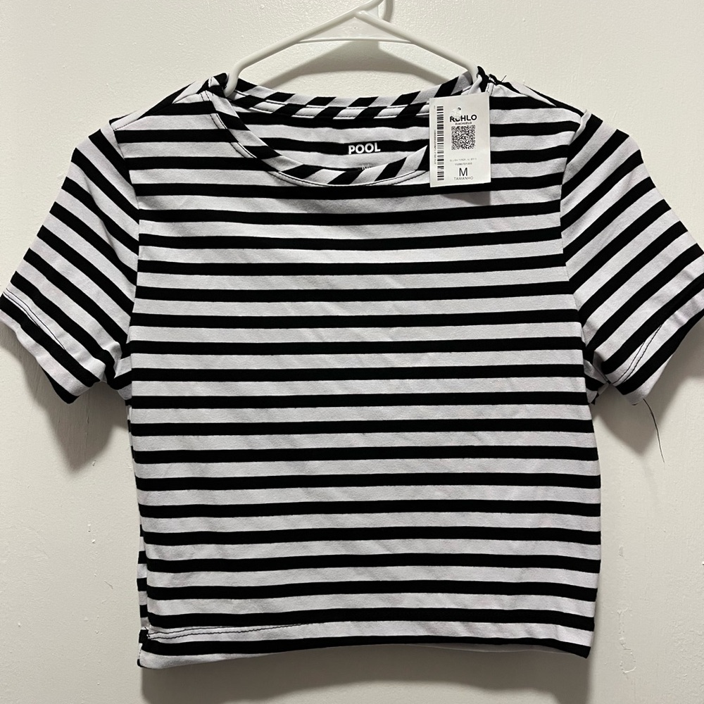 Black and white striped crop top